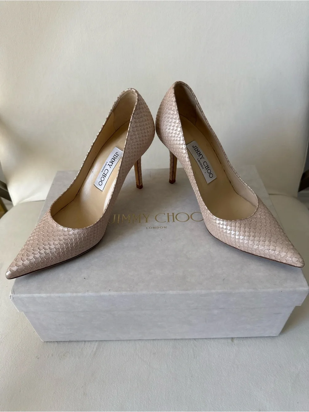 Jimmy Choo Beige/Nude Snakeskin Pointed-Toe Pumps
